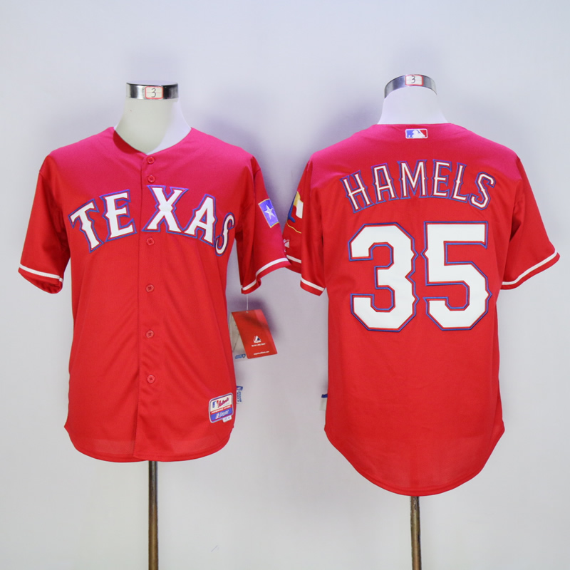 Men Texas Rangers 35 Hamels Red MLB Jerseys